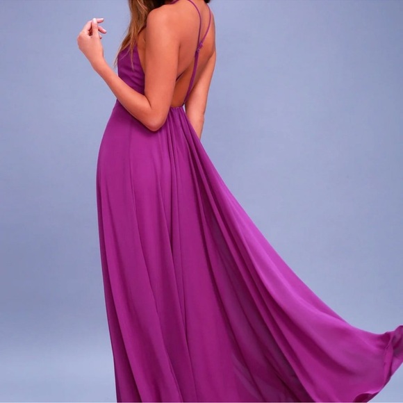 ❤️ Lulus Mythical Kind of Love Magenta Chiffon Maxi Gown - Picture 4 of 12